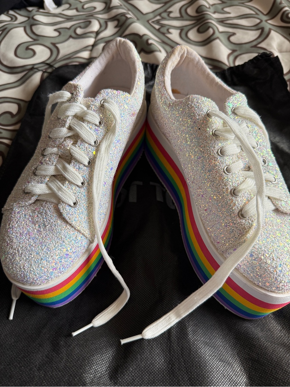 Hot Topic White Glitter Platform Sneakers with Rainbow Sole - Picture 5 of 5